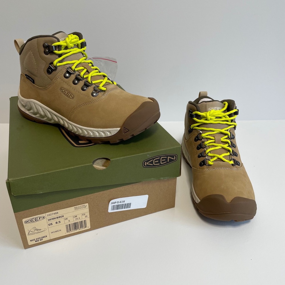 KEEN NXIS Explorer Mid WP Hiking Boots Size 8.5 Safari‎ Birch NIB $180 Retail
